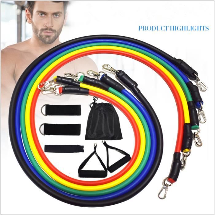 11pcs Bande de Résistance Tube Élastique Musculation pour Exercice Fitness Gym Yoga