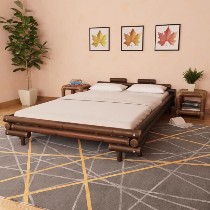 Lit en bambou 140 x 200 cm Marron foncé