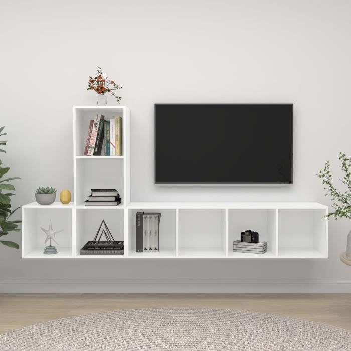 Unique MEUBLE TV MURAL COMPLET Ensemble de meuble TV 3 pcs Ensemble de meuble TV suspendu Blanc Aggloméré 7200