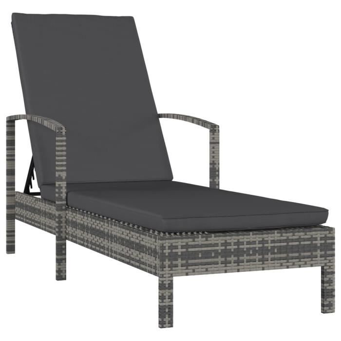 Magnifique - Chaise longue - Bain de soleil Chaise de Repose avec accoudoirs Résine tressée Gris