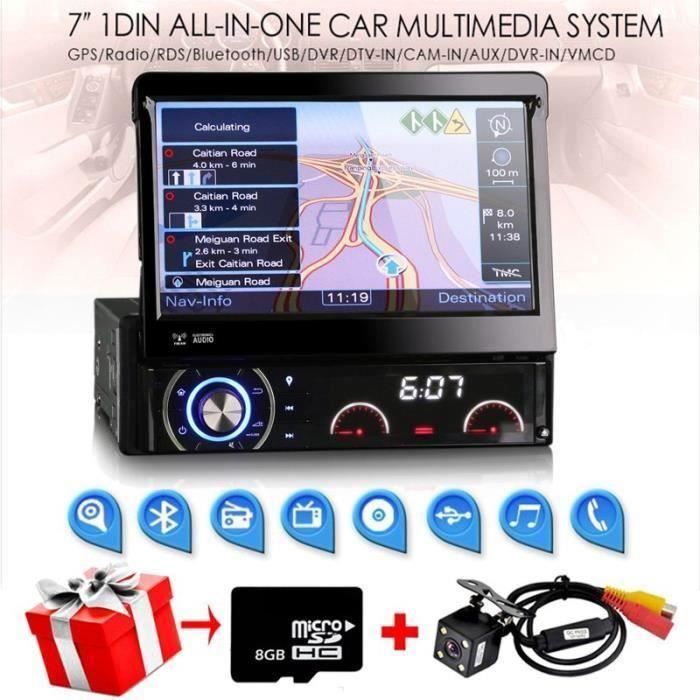 Letouch 1 Din 7 - Autoradio Bluetooth,Support DVD,GPS Navigation,BT, RADIO, RDS, TV, 3G, USB, SD, Mirror-Link+ Caméra de recul+car