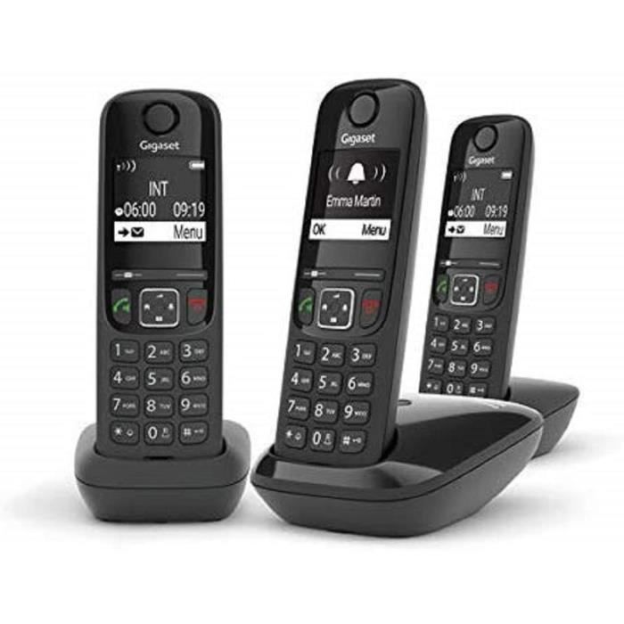 Gigaset AS690 Trio - Téléphone fixe sans fil - 3 combinés - Noir