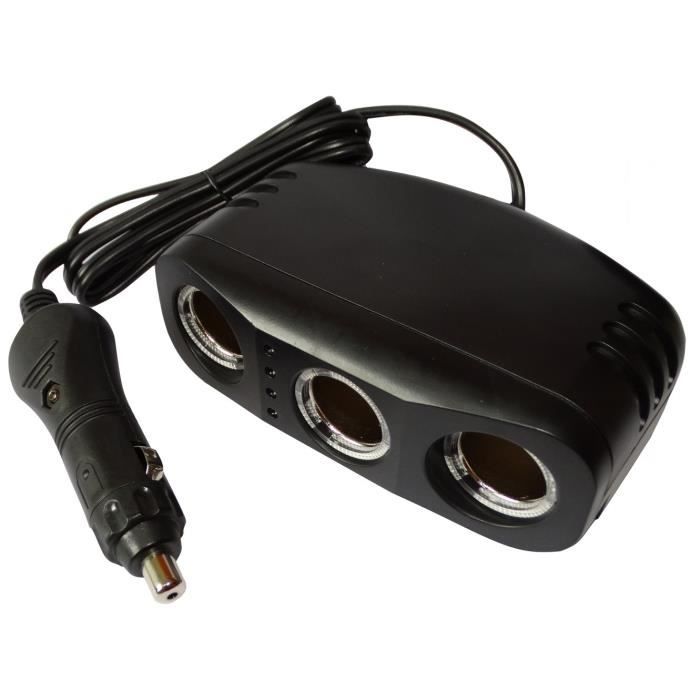 Aerzetix: Multiprise triple rallonge 1m pour allume-cigare 10A 12V 3x3A testeur de batterie auto voiture caravane camping-car