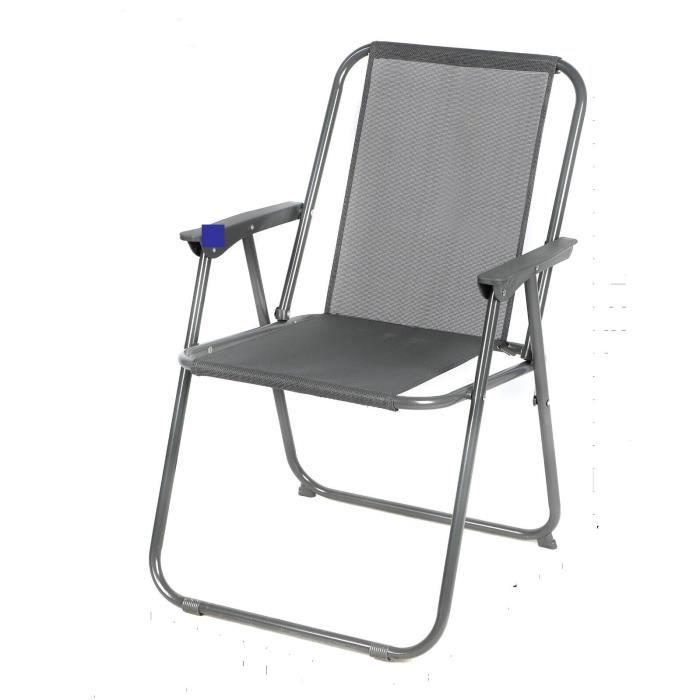 LARGE FAUTEUIL PICNIC CHAISE PLAGE PLIABLE PLIANT GRIS CAMPING JARDIN