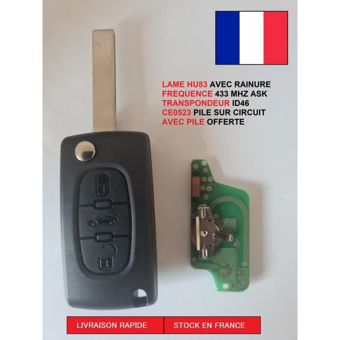 Clé télécommande vierge 3 bouton CE0523 pour Peugeot 407 Partnert Expert C4 C5