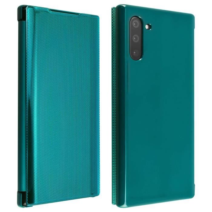 Étui Galaxy Note 10 Chromé Strié Clapet Translucide Rigide Fin Léger - vert Vert