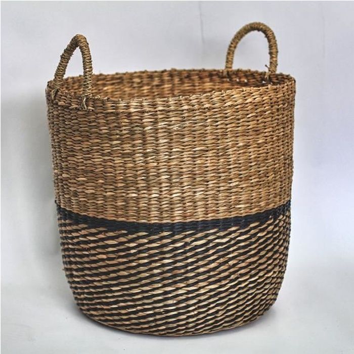 Panier rond bicolore en jonc de mer - Casâme Bicolore Naturel Et Noir