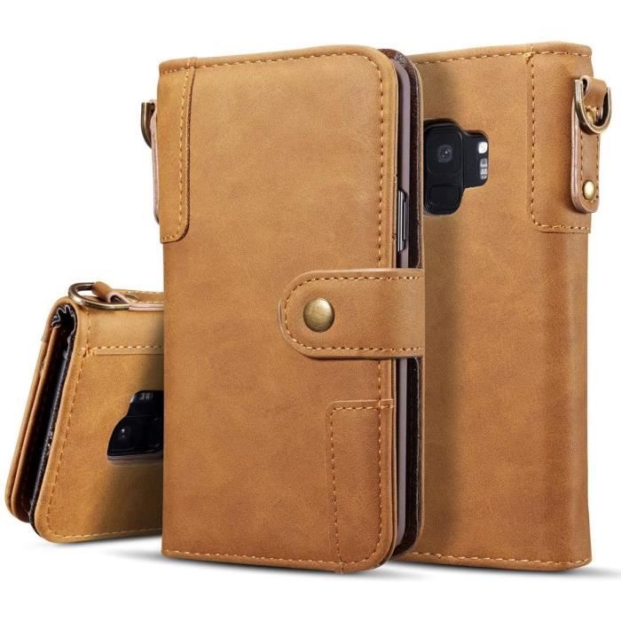 Étui Portefeuille en Cuir PU pour Galaxy S9 S9 Plus, Cuir synthétique TPU, Marron, Samsung Galaxy S9