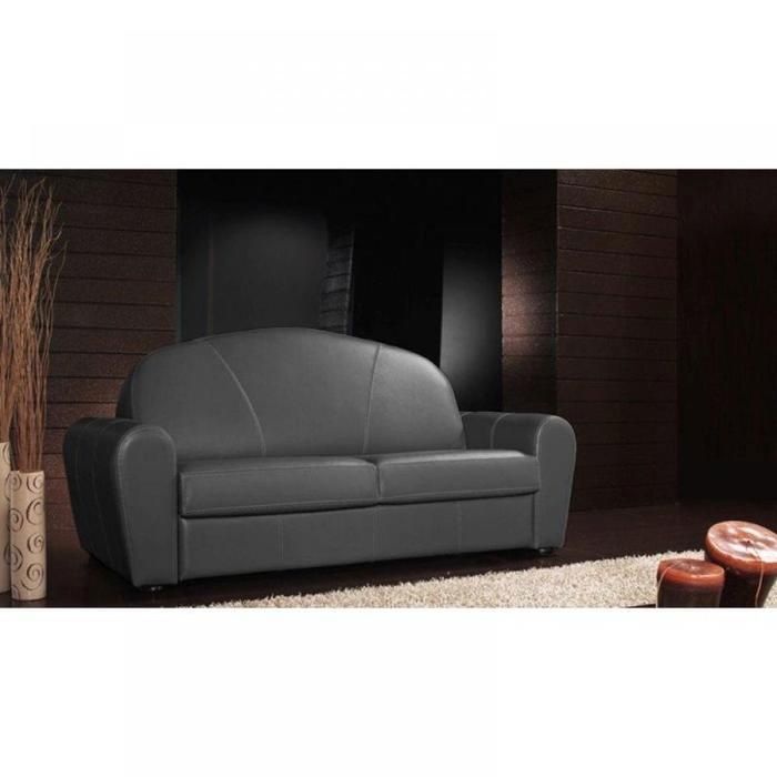 Canapé lit CLUB DELUXE convertible EXPRESS 120 cm cuir gris graphite matelas 16 cm gris Cuir Inside75