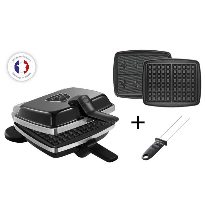 Croque-gaufre-gaufrette 2 plaques 1000w noir - LAGRANGE - 039224