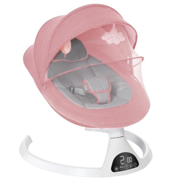 LEXLIFE Balancelle bébé électrique avec écran LCD et télécommande, Transat bébé 5 gammes d'oscillation - Rose