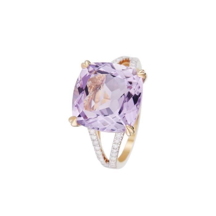 Bague Or Jaune Diamant et Améthyste Rose