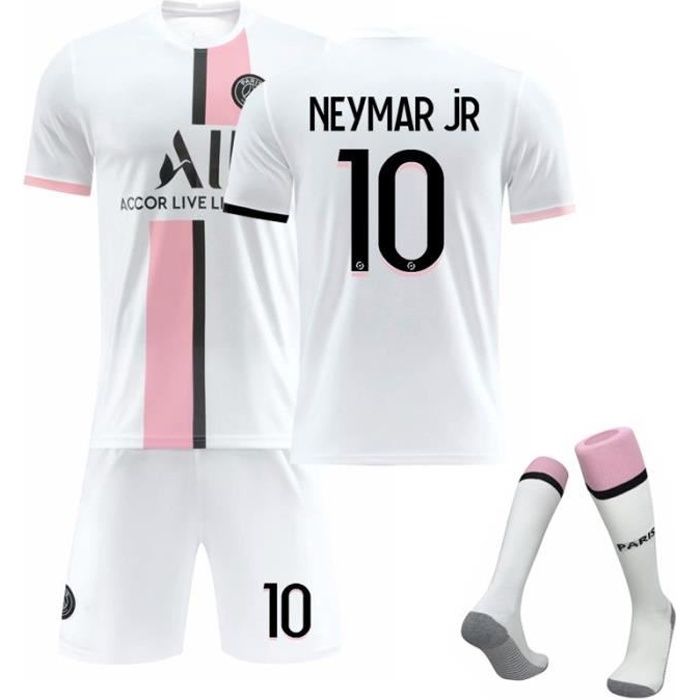 Maillot de Football Une Collection de Paris-Neymar 10 Maillot Exterieur Blanc Tenue + Chaussette Tissu Respirant pour Enfant