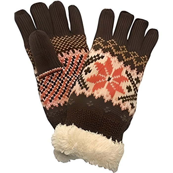NOVAGO Gants épais et chauds motif flocon de neige pour Femme , taille unique ( Marron )