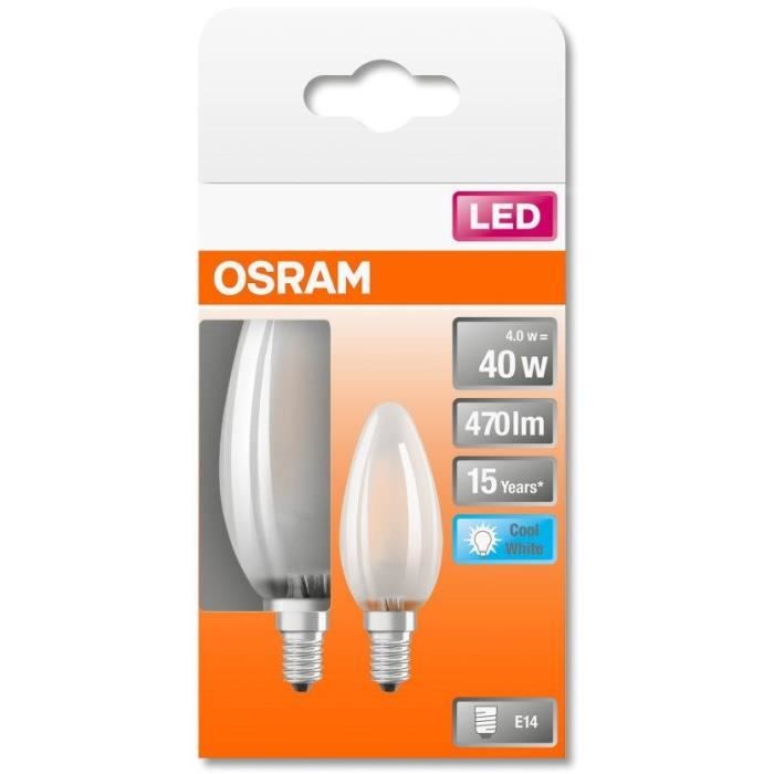 OSRAM BTE2 Ampoule LED Flamme verre dépoli 4W=40 E14 froid
