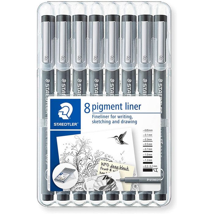 STAEDTLER pigment liner 308 Feutre fin noir encre pigmentée pack de 8