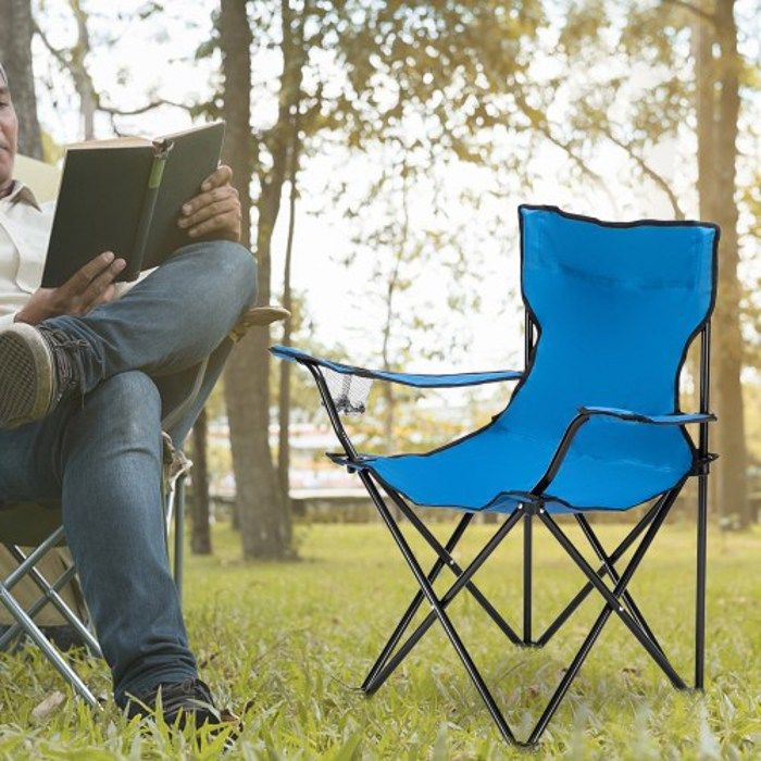 alightup chaise de camping pliante, chaise de pêche, fauteuil de camping, avec porte-boissons et sac extérieur-bleu