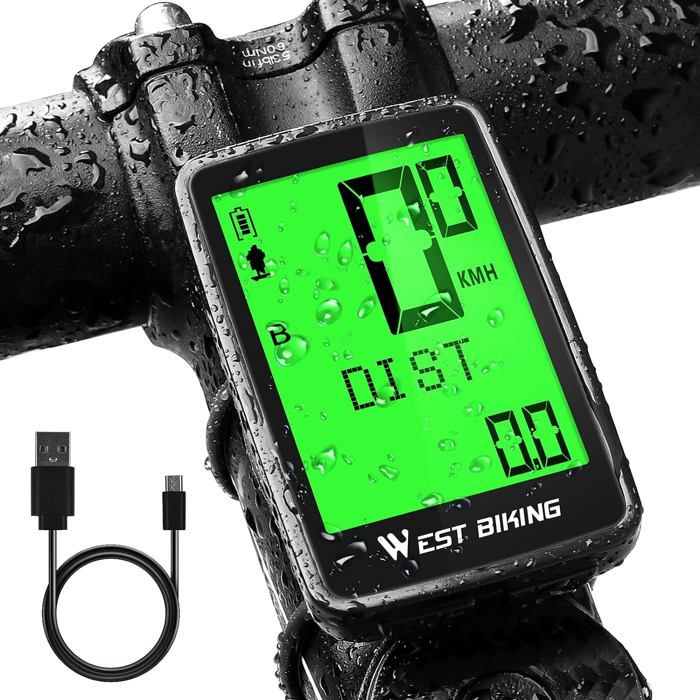 Compteur De Vélo Sans Fil Rechargeable USB - Étanche IPX7, écran LCD, Vitesse Et Distance - Facile à Installer