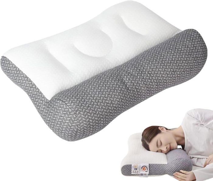 Oreiller Orthopédique Apnée Du Sommeil - Ergonomique Avec Fente Pour Oreilles | Soutien Cervical Et Confort Respirant (gris)