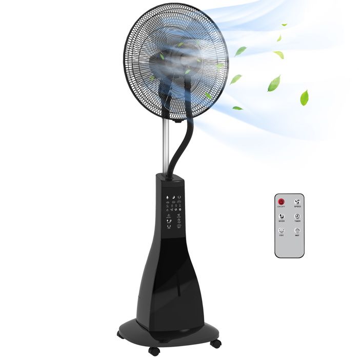 Ventilateur sur pied HOMCOM brumisateur sur roulettes 90 W télécommande - minuterie 3 modes 3 vitesses oscillant inclinable - noir - Hom