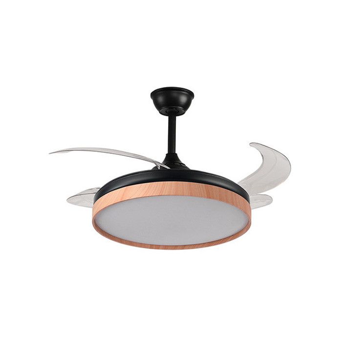 Ventilateur de plafond COSMOS MINI noir/hêtre 4 pales escamotables 48W LED 300040006000K H.35xP.91/40cm