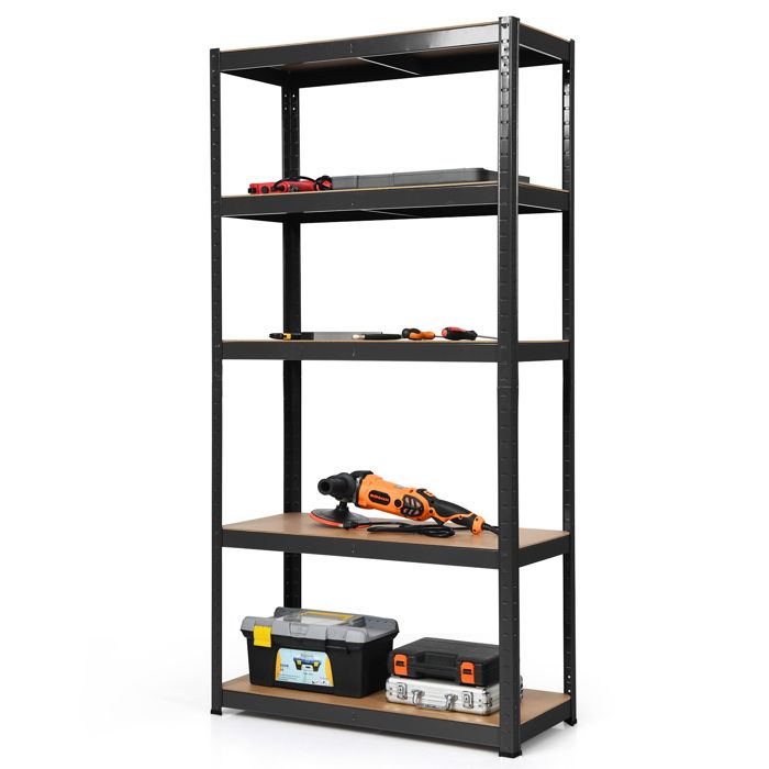 Meuble Rangement Multi-Usage COSTWAY Charge 875 KG 5 Étagères Ajustables Étagère de Garage pour Atelier Cuisine Entrepôt Noir