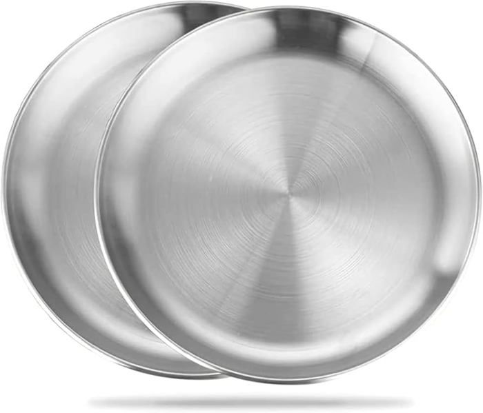 Plateaux De Service Ronds En Acier Inoxydable 20cm - Lot De 4 Assiettes Barbecue Camping Maison - Réutilisables