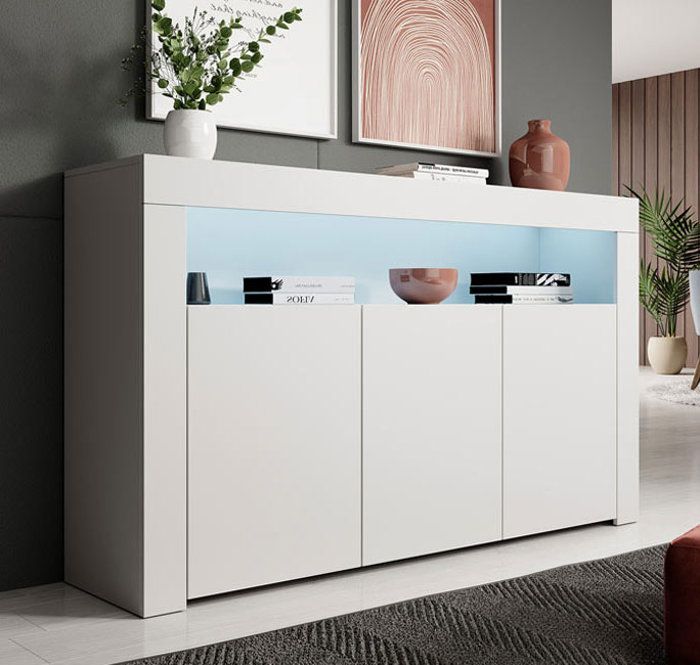 Buffet bas - DESIGN AMEUBLEMENT - Aker - 3 portes - Blanc Mat - LED intégré Buffet bas - DESIGN AMEUBLEMENT - Aker - 3 portes - Blanc Mat - LED intégré