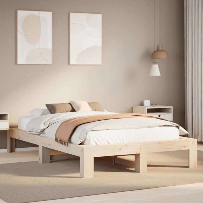 SALE 2025Structure/Cadre de lit - Lit 2 personnes - 120x190 cm - bois de pin massif 34 Kg 4222