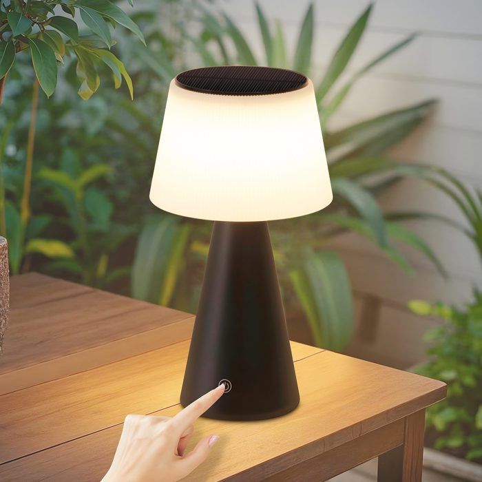Lampe de table - NETTLIFE - LED rechargeable 3600 mAh - Sans fil solaire - Tactile dimmable - Noir