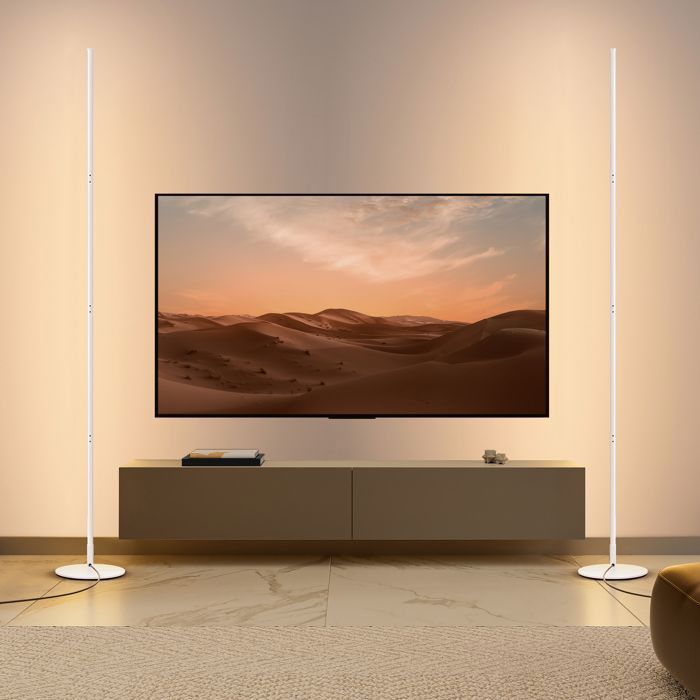 EDISHINE 2PCS Lampadaire sur pied salon LED dimmable 3000K blanc chaud H146cm interrupteur à pied blanc lampe dangle moderne