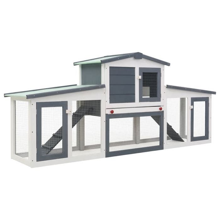 Clarence* ChenilEnclos/Clapier pour chienslarge dextérieur Gris et blanc 204x45x85 cm Bois &Europ7860420