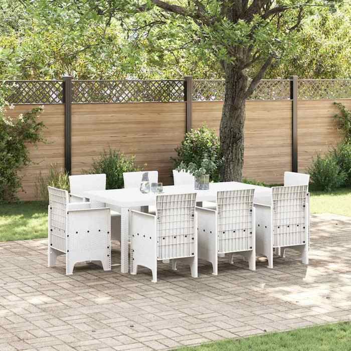 vidaXL Ensemble de Salle à Manger de Jardin 9 Pièces pour 8 Personnes en Blanc Table dextérieur avec Coussins 3378586