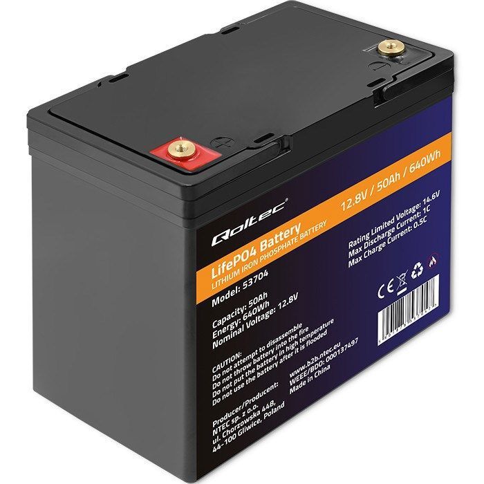 Kit photovoltaique - kit solaire Qoltec - 53704 - Batterie LiFePO4 128 V 50 Ah 640 Wh BMS
