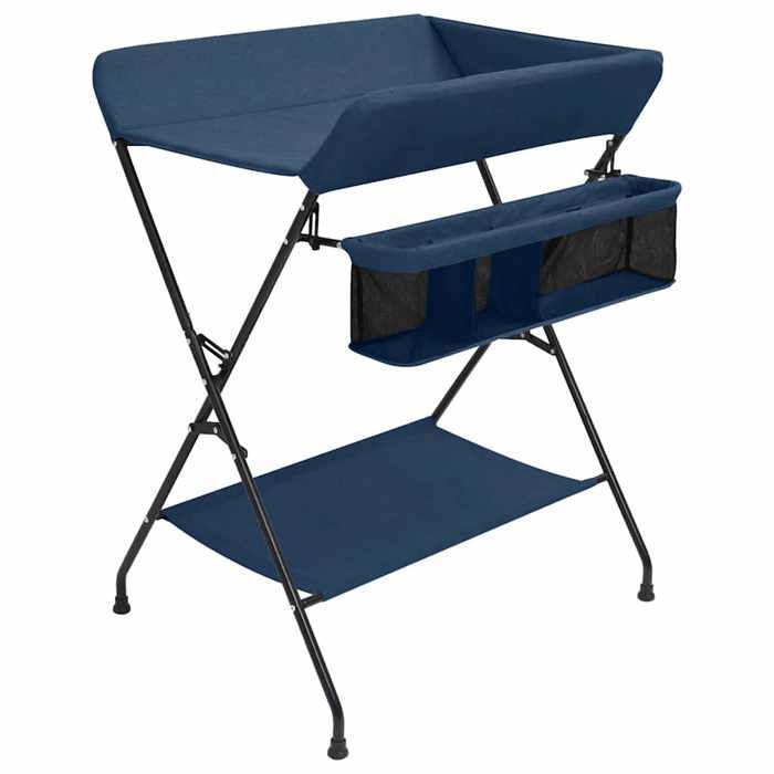 Table à langer - vidaXL - Bleu marine - Fer - Pliable - Compartiments de rangement