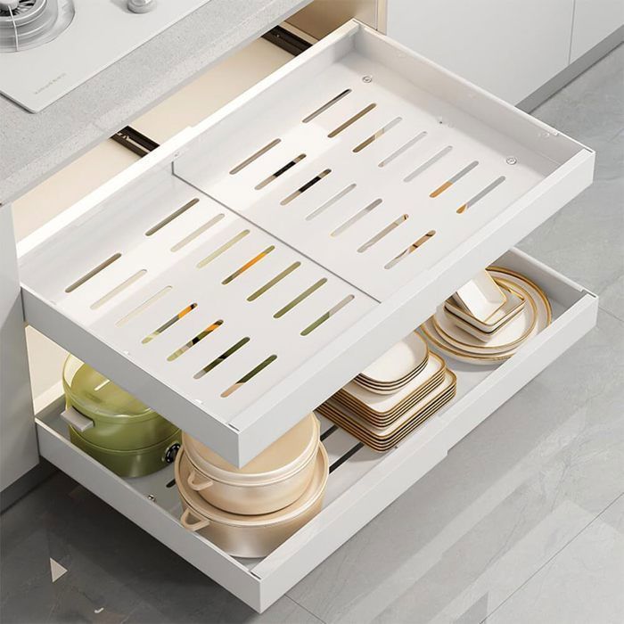 PANIER TIROIR POUR MEUBLE DE CUISINE-Tiroir coulissant cuisine-BLANC-46 à 68 cm
