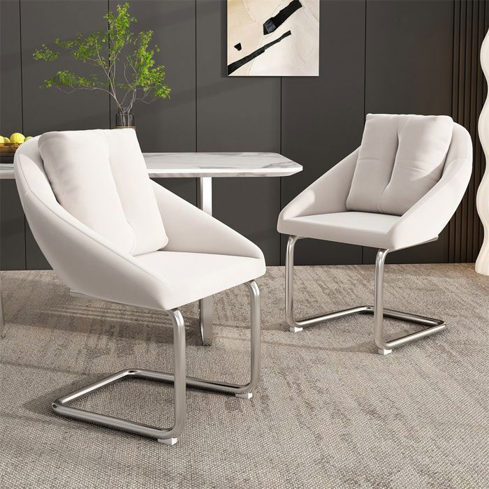 Chaise de salle à manger - Piètement luge design - Revêtement velours beige - Dossier ergonomique - Lot de 2