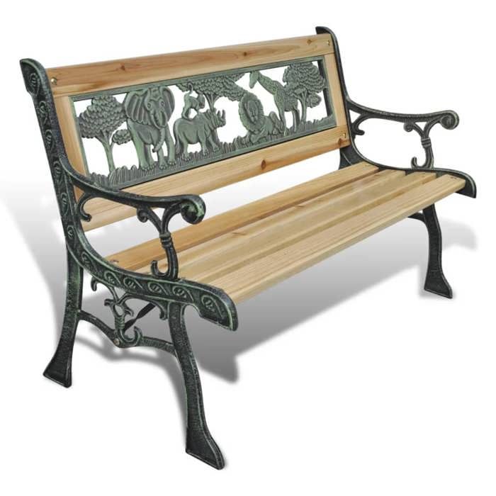 Banc de jardin pour enfants - vidaXL - 84 cm - Bois - Cadre en fer - Motif animaux - Bronze - Dimensions 84x37x50 cm