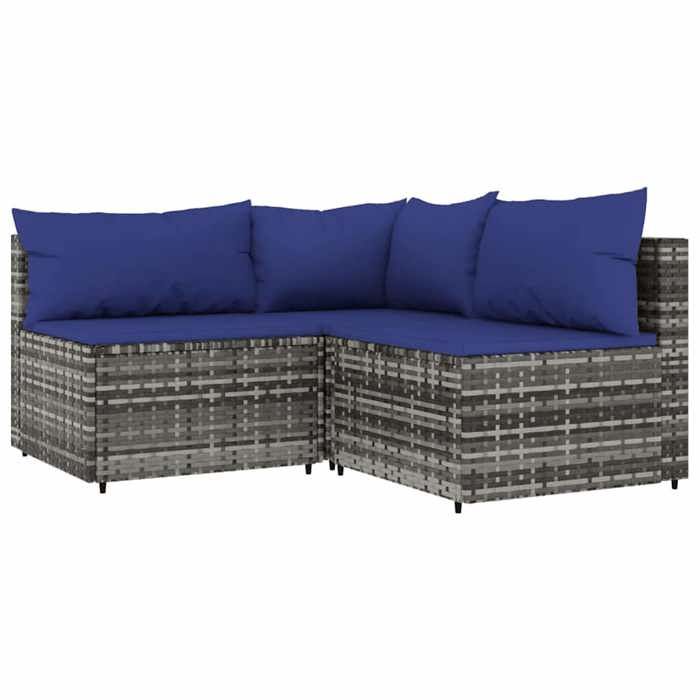 “Winter SaleTOP Canapé de jardin Gris - Salon de jardin 3 pcs avec coussins Gris Résine tressée PRO74920