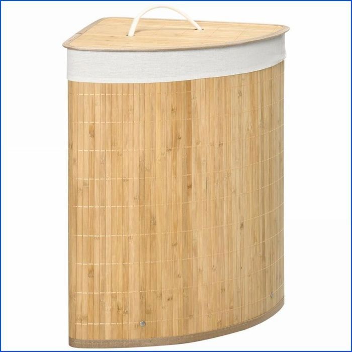 Panier à linge - Coin 55L avec couvercle & sac amovible - Bois naturel