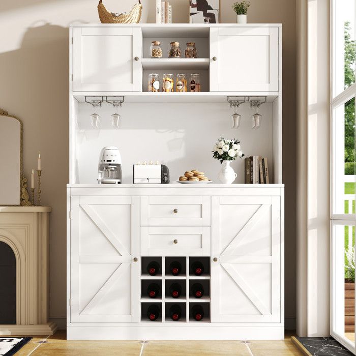 Buffet de cuisine - OEM - Multifonctionnel - 4 portes - 2 tiroirs - Blanc - MDF+Métal
