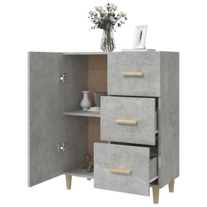 Buffet de rangement gris béton - MEUBLECHIC - 69 5x34x90 cm - Bois dingénierie - 3 tiroirs - Gris béton