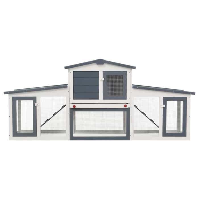 Gris Abri poules/animaux - SARAZYJ - Clapier large dextérieur - Gris et blanc 201x45x85cm Bois Hot37841100