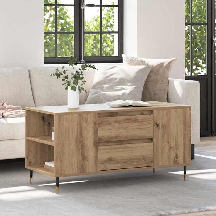 Table de Canapé Magnifique - Beige Table basse - Pour Salonchambre - avec tiroir Chêne artisanal 102x445x50cm CL4379031