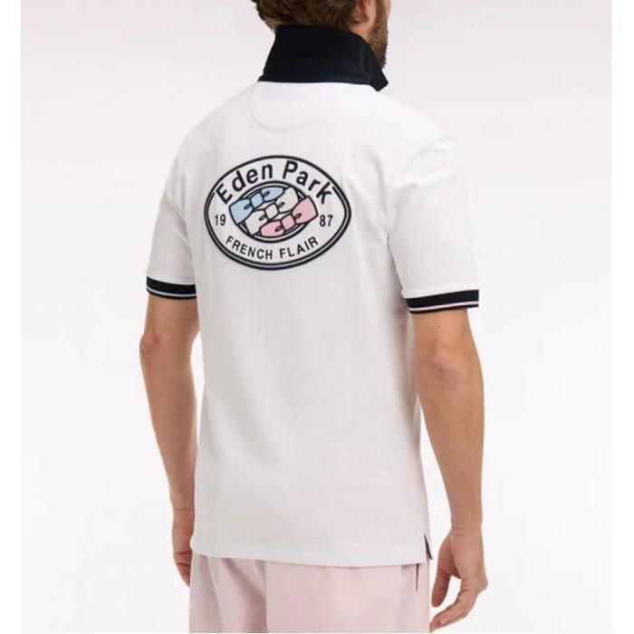 Maillot blanc broderie marine à manches courtes en coton coupe regular Maillot blanc broderie marine à manches courtes en coton coupe regular