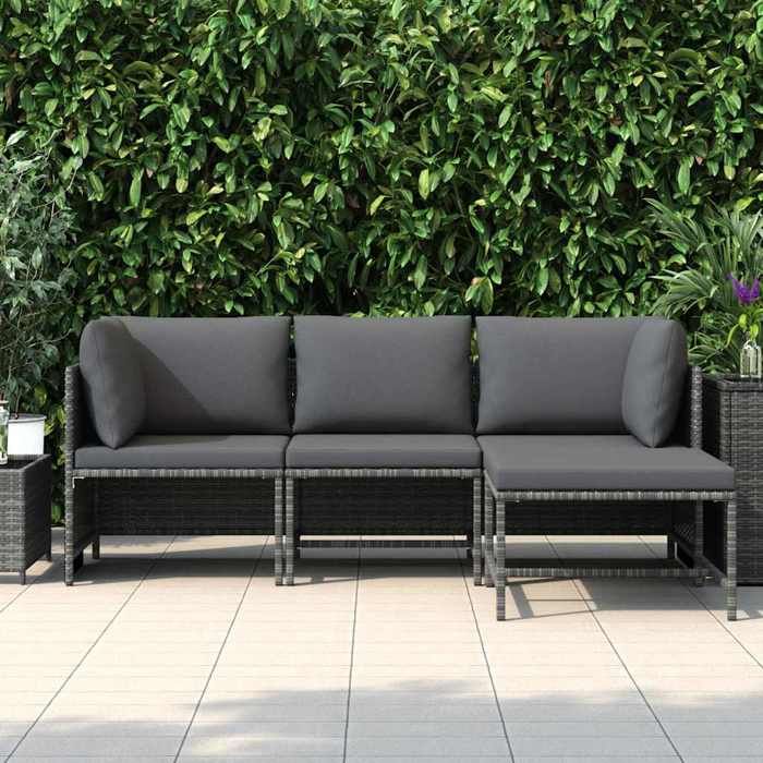 Gris Siège de jardin - Salon de jardin - (4 pcs) - avec coussins Résine tressée Gris C909