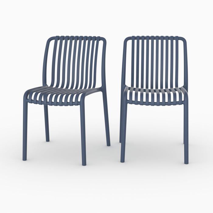 Lot de 2 chaises de jardin empilables en plastique bleu marine - Duli - Maison Pavane