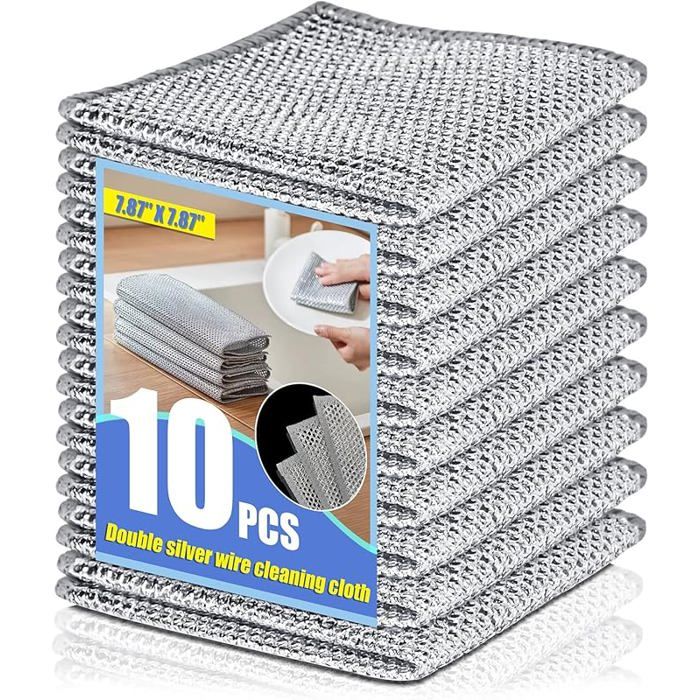 10 Pièces Chiffons de Nettoyage pour Vaisselle Torchon de Cuisine Multifonctionnel Chiffons à Vaisselle en Fil 10 EPONGE