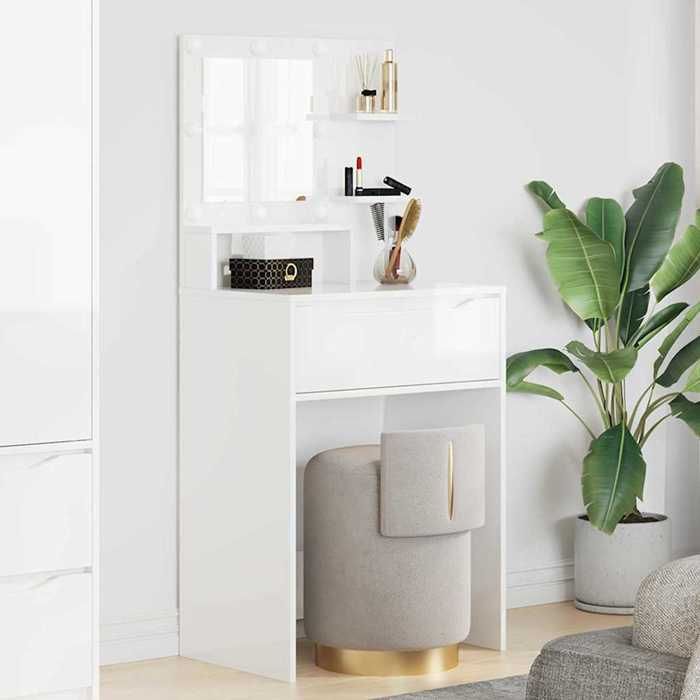 Coiffeuse pour chambre - CHIC Table de cosmétiques - Pour femmes - avec tiroir - Blanc brillant 60x39.5x135 cm A10793