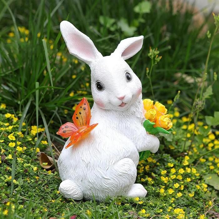 Lampes solaires dextérieur décorations lumineuses pour pelouse éclairage extérieur statues de jardin avec motif lapin